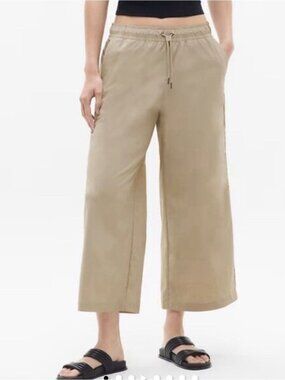 Athleta Midday Crop Poplin Pants Size XL Pull On Lightweight Wide Leg - NWT